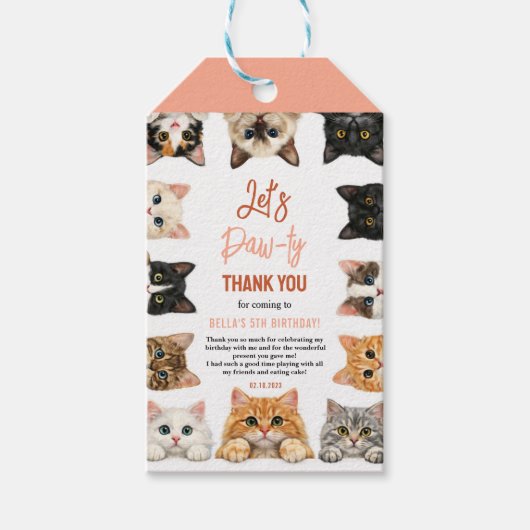 Let’s Pawty Cat 5th Birthday | Cute Kitty Birthday Cadeaulabel (Voorkant)