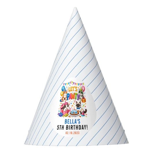 Let’s Pawty Cat 5th Birthday | Cute Kitty Birthday Feesthoedjes (Voorkant)