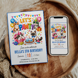 Let’s Pawty Cat 5th Birthday | Cute Kitty Birthday Kaart