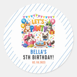 Let’s Pawty Cat 5th Birthday | Cute Kitty Birthday Ronde Sticker