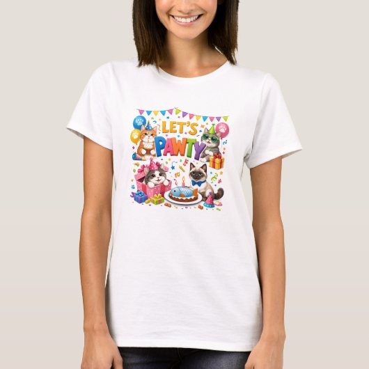 Let’s Pawty Cat 5th Birthday | Cute Kitty Birthday T-shirt (Voorkant)