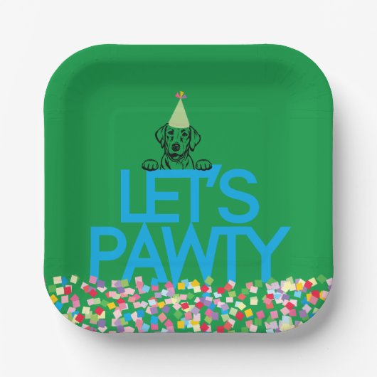 "Let s PAWTY" Labrador Party Square Borden Papieren Bordje (Voorkant)