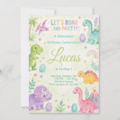 Let’s Roar And Party Dinosaur Invitation Editable Kaart (Voorkant)