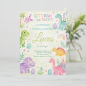 Let’s Roar And Party Dinosaur Invitation Editable Kaart (Staand voorkant)