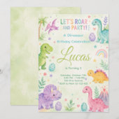 Let’s Roar And Party Dinosaur Invitation Editable Kaart (Voorkant / Achterkant)