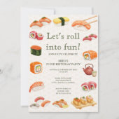 Let’s Roll into Fun! Sushi Birthday Party Invitati Kaart (Voorkant)