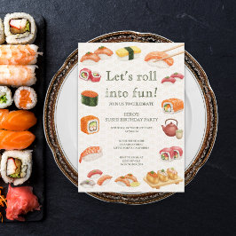 Let’s Roll into Fun! Sushi Birthday Party Invitati Kaart