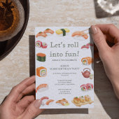 Let’s Roll into Fun! Sushi Birthday Party Invitati Kaart
