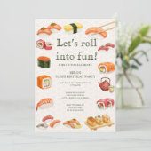 Let’s Roll into Fun! Sushi Birthday Party Invitati Kaart (Staand voorkant)