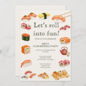 Let’s Roll into Fun! Sushi Birthday Party Invitati Kaart (Voorkant / Achterkant)
