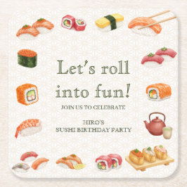Let’s Roll into Fun! Sushi Birthday Party Invitati Kartonnen Onderzetters
