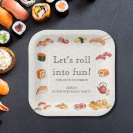 Let’s Roll into Fun! Sushi Birthday Party Invitati Papieren Bordje