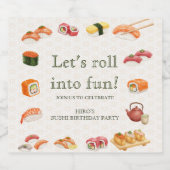 Let’s Roll into Fun! Sushi Birthday Party Invitati Sparkling Wijnetiket (Enkel label)