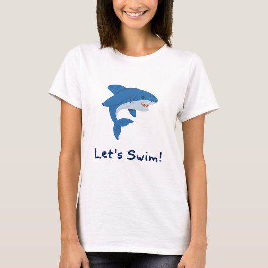 Let’s Swim Shark Cartoon T-Shirt Cute Ocean Love (Voorkant)