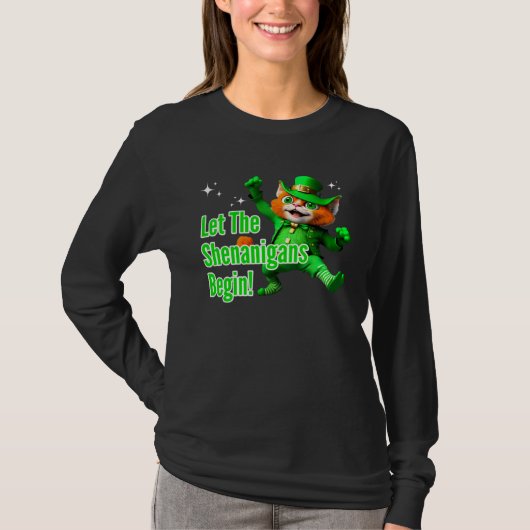 Let Shenanigans Begin Dancing Leprechaun Cat St Pa T-shirt (Voorkant)