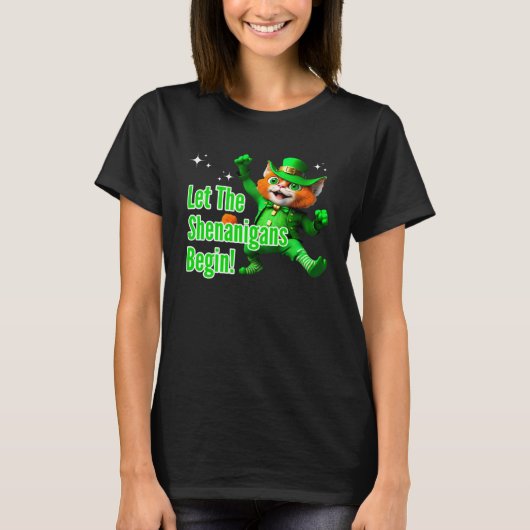 Let Shenanigans Begin Dancing Leprechaun Cat St Pa T-shirt (Voorkant)