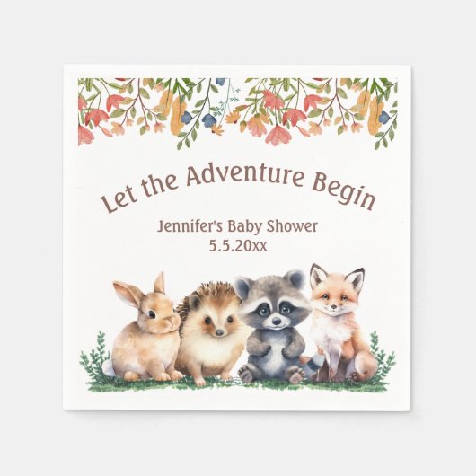 let the adventure begin animals baby shower  servet (Voorkant)