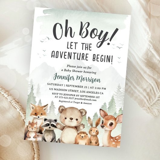 Let The Adventure Begin Baby Shower Boy Woodland Kaart