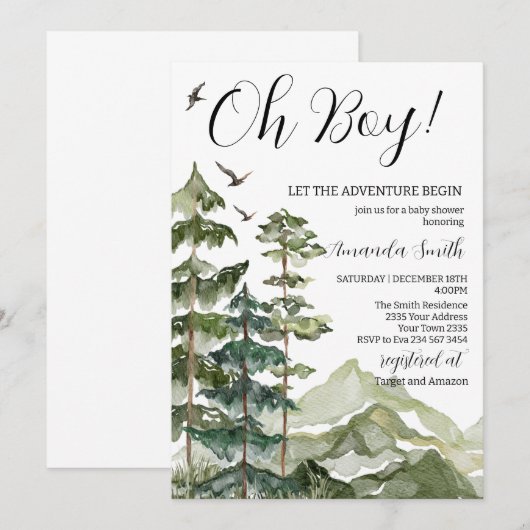 Let The Adventure Begin Mountain Boy Baby Shower Kaart (Voorkant / Achterkant)