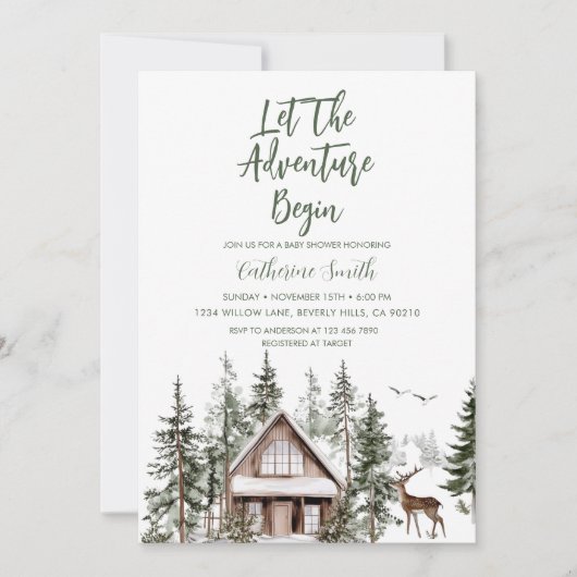 Let The Adventure Begin Winter Baby Shower Kaart (Voorkant)