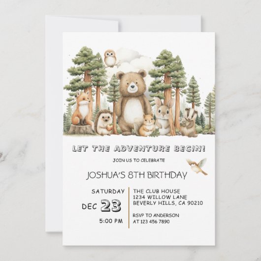 Let The Adventure Begin Woodland Animals Birthday Kaart (Voorkant)