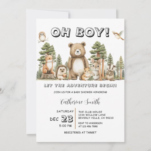 Let the Adventure Begin Woodland Baby Shower Kaart (Voorkant)