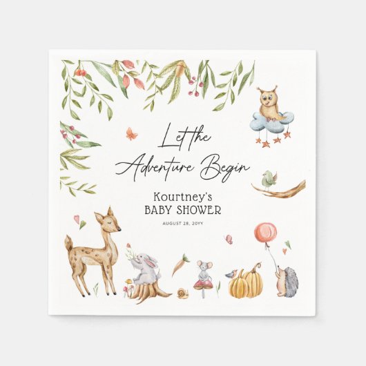Let the Adventure Begin' Woodland Baby shower Servet (Voorkant)