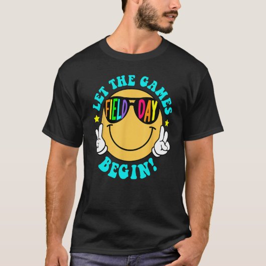Let The Games Field Day Begin Smile Face Groovy Te T-shirt (Voorkant)