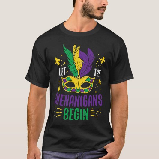 Let The Shenanigans Begin Jester Funny Mardi Gras T-shirt (Voorkant)