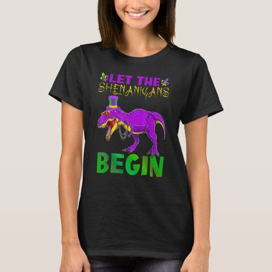 Let The Shenanigans Begin Mardi Gras Dinosaur Kids T-shirt (Voorkant)
