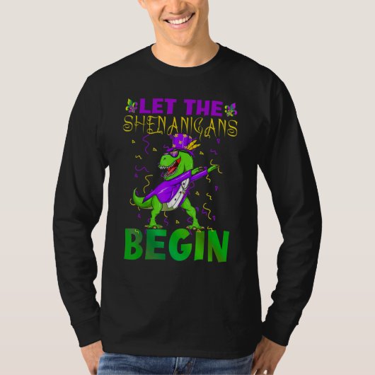 Let The Shenanigans Begin Mardi Gras Dinosaur Kids T-shirt (Voorkant)