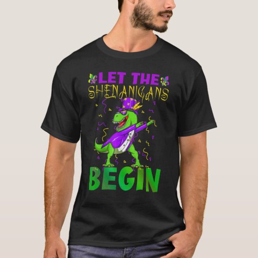 Let The Shenanigans Begin Mardi Gras Dinosaur Kids T-shirt (Voorkant)
