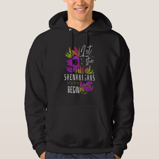 Let The Shenanigans Begin Mardi Gras Gnomes Kids M Hoodie (Voorkant)