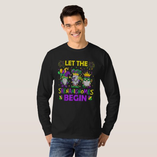 Let The Shenanigans Begin Mardi Gras Gnomes Kids M T-shirt (Voorkant volledig)
