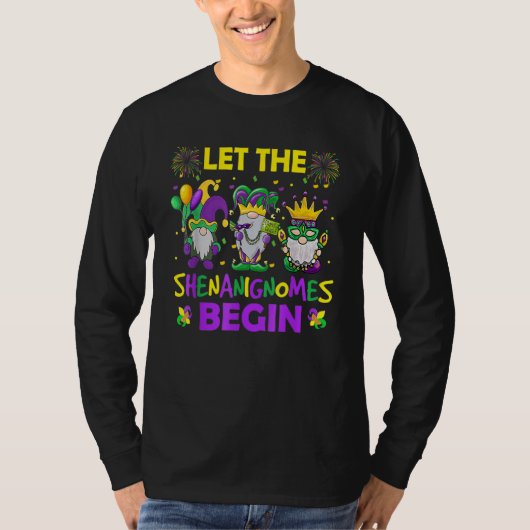 Let The Shenanigans Begin Mardi Gras Gnomes Kids M T-shirt (Voorkant)