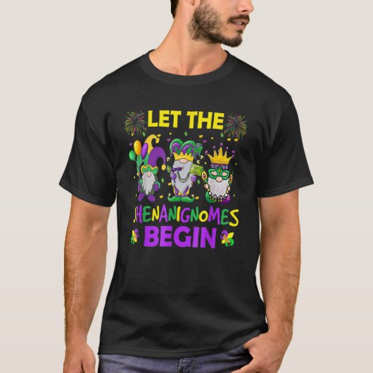 Let The Shenanigans Begin Mardi Gras Gnomes Kids M T-shirt (Voorkant)
