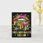 Let The Shenanigans Begin Mardi Gras Lips Girl Wom Kaart (Gele Bloem)