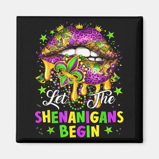 Let The Shenanigans Begin Mardi Gras Lips Girl Wom Magneet (Voorkant)