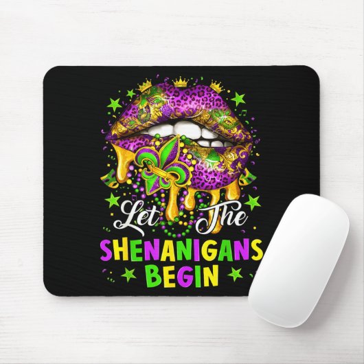 Let The Shenanigans Begin Mardi Gras Lips Girl Wom Muismat (Met muis)