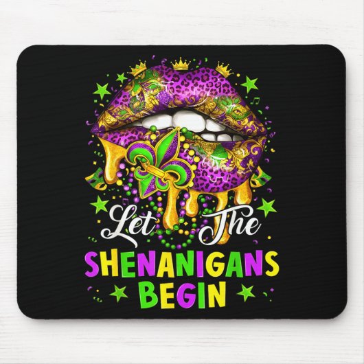 Let The Shenanigans Begin Mardi Gras Lips Girl Wom Muismat (Voorkant)