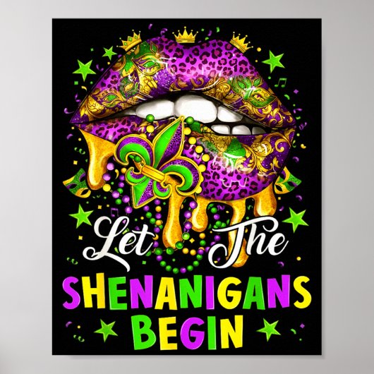 Let The Shenanigans Begin Mardi Gras Lips Girl Wom Poster (Voorkant)