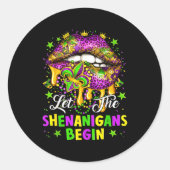 Let The Shenanigans Begin Mardi Gras Lips Girl Wom Ronde Sticker (Voorkant)