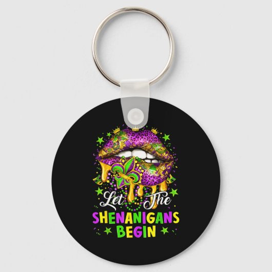 Let The Shenanigans Begin Mardi Gras Lips Girl Wom Sleutelhanger (Voorkant)
