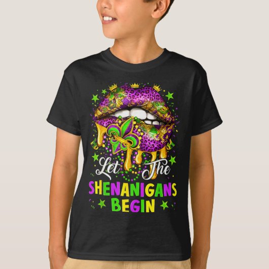 Let The Shenanigans Begin Mardi Gras Lips Girl Wom T-shirt (Voorkant)