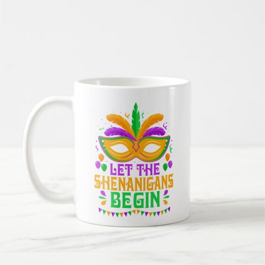 Let The Shenanigans Begin Mardi Gras Mask Koffiemok (Links)