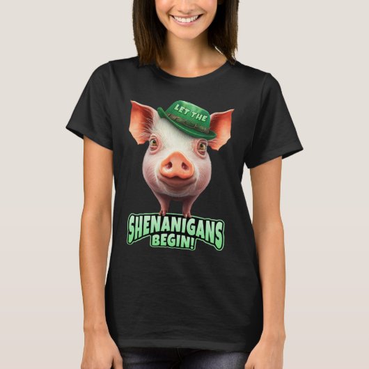 Let The Shenanigans Begin Piggy Leprechaun St Patr T-shirt (Voorkant)