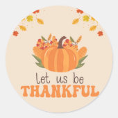 Let Us Be Thankful Pumpkin Fall Ronde Sticker (Voorkant)