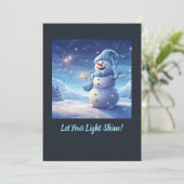 "Let Your Light Shine!" – Snowman Christmas Card Feestdagenkaart (Staand voorkant)