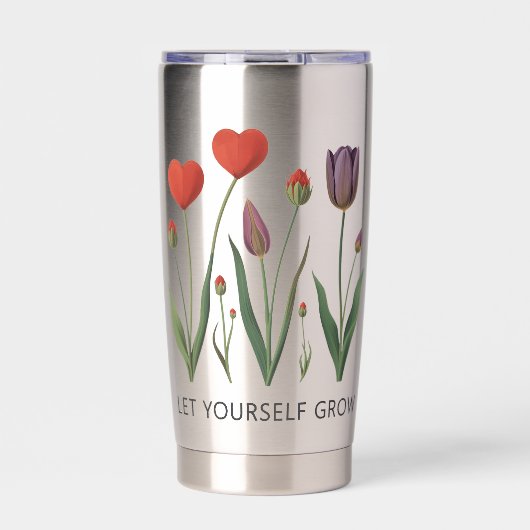 Let Yourself Grow Floral Heart Tulips Art Geïsoleerde Drinkbeker (Voorkant)