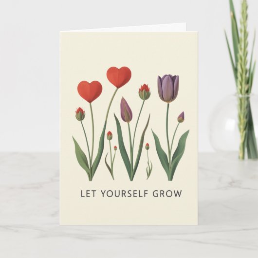 Let Yourself Grow Floral Heart Tulips Art Kaart (Voorkant)
